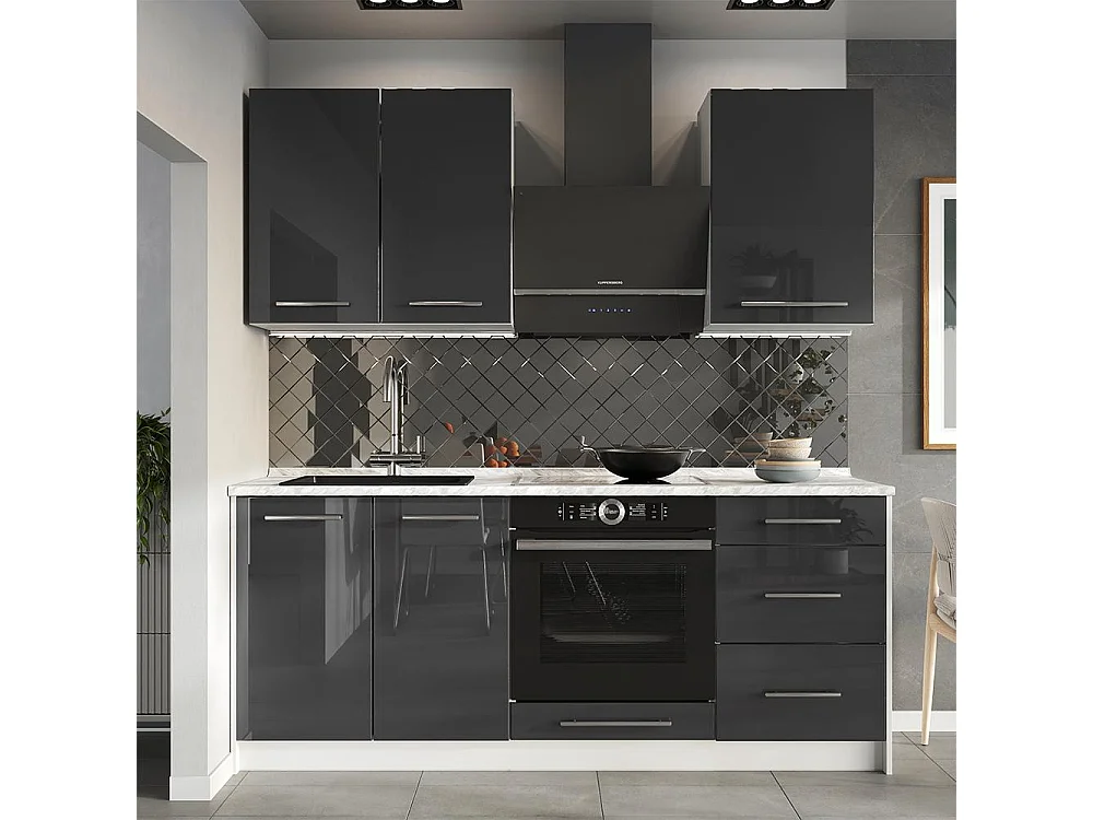 Cuisine anthracite haute brillance/blanc 190x51.6x82 fame-line