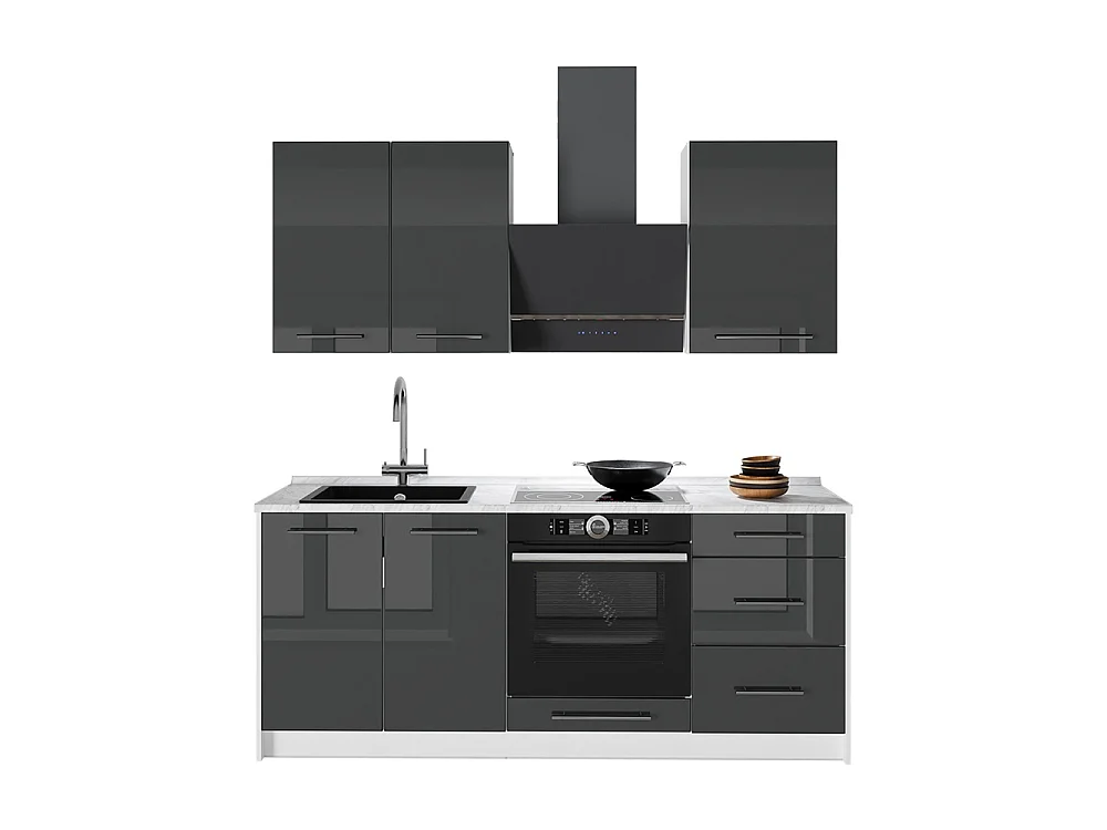 Cuisine anthracite haute brillance/blanc 190x51.6x82 fame-line