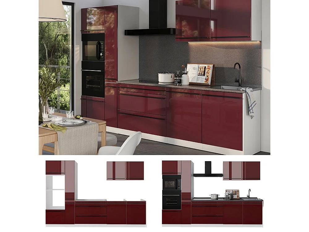 Mueble de cocina rojo de alto brillo/blanco 310x60x206.8 r-line
