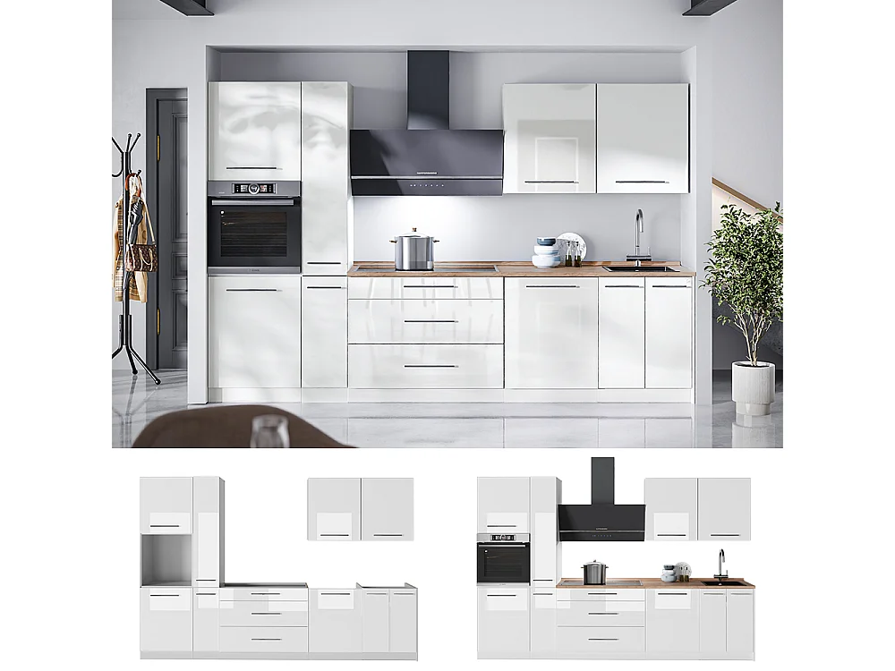Kök vit högblank/vit 310x60x206.8 fame-line