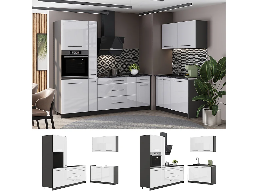 Kök vit högblank/antracit 220x51.6x206.8 fame-line