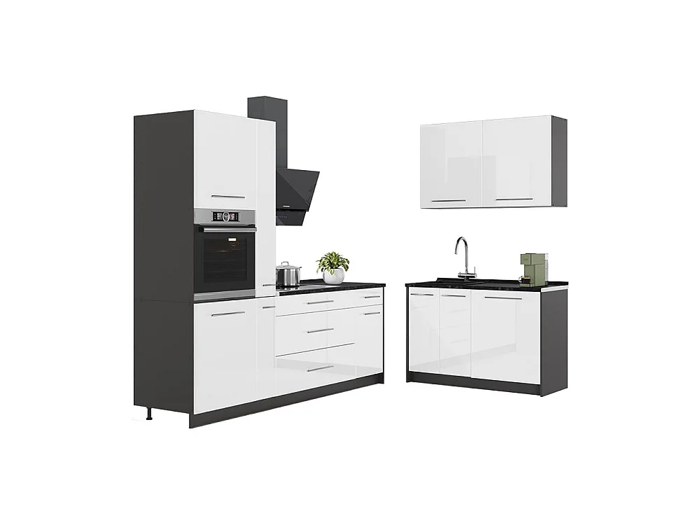 Kök vit högblank/antracit 220x51.6x206.8 fame-line