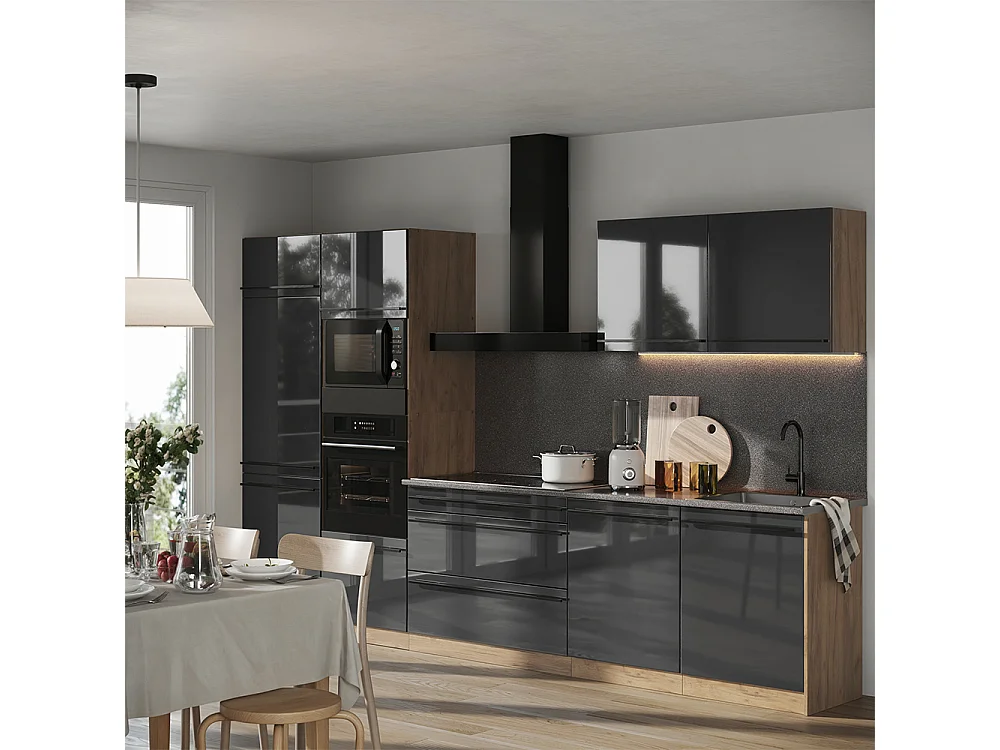 Cuisine anthracite haute brillance/chêne doré 340x60x206.8 r-line