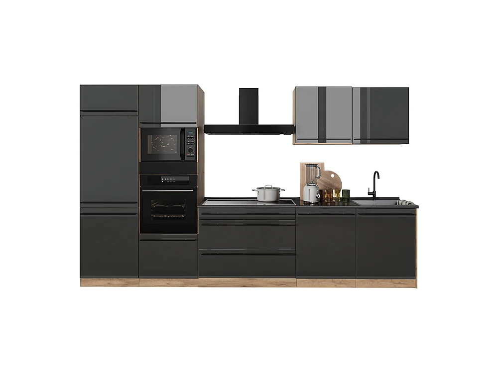 Cuisine anthracite haute brillance/chêne doré 340x60x206.8 r-line