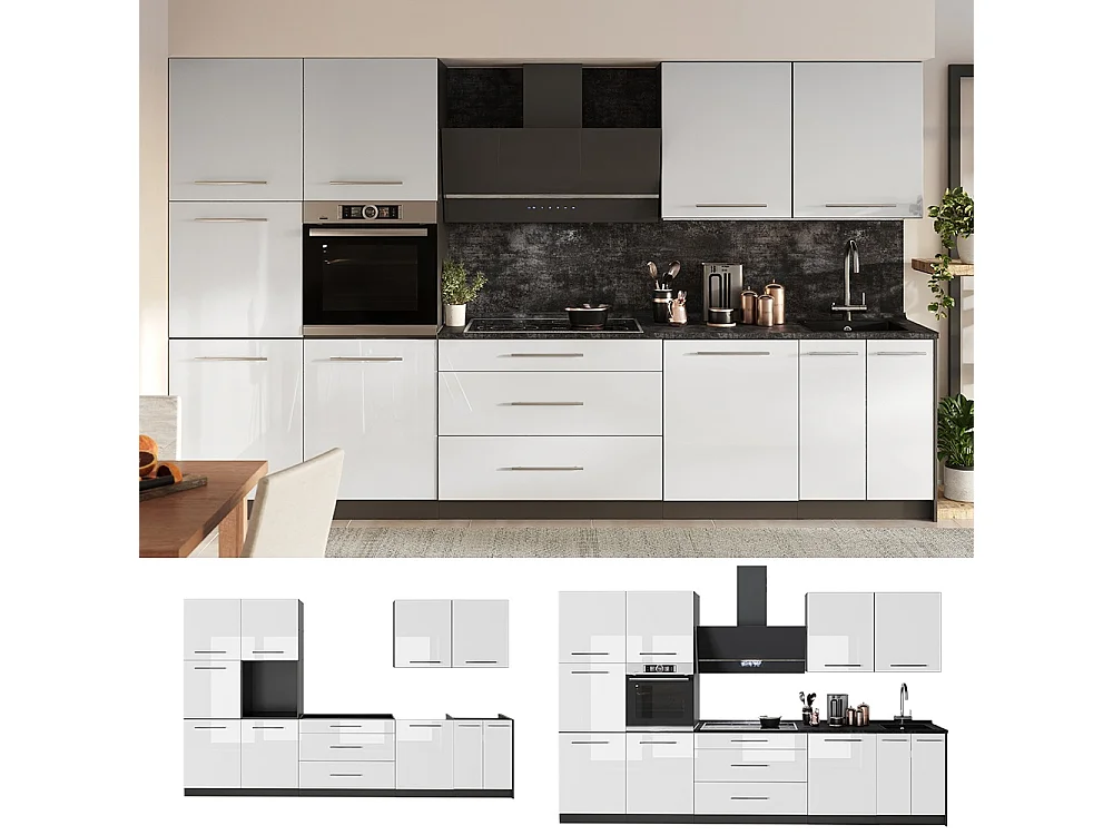 Kök vit högblank/antracit 340x51.6x206.8 fame-line