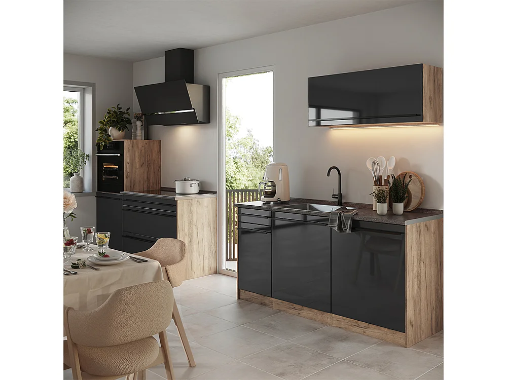 Cuisine anthracite haute brillance/chêne doré 160x60x143 r-line