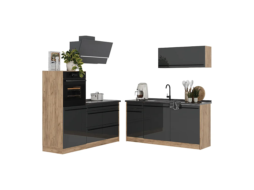 Cuisine anthracite haute brillance/chêne doré 160x60x143 r-line