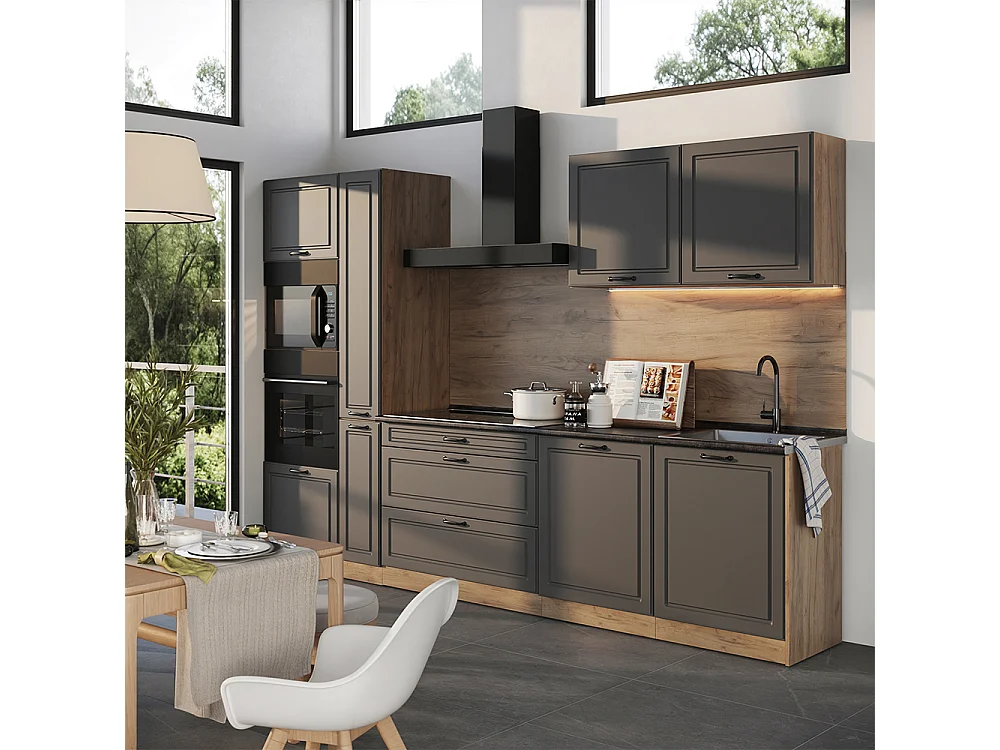 Cuisine anthracite campagne/chêne doré 310x60x206.8 r-line