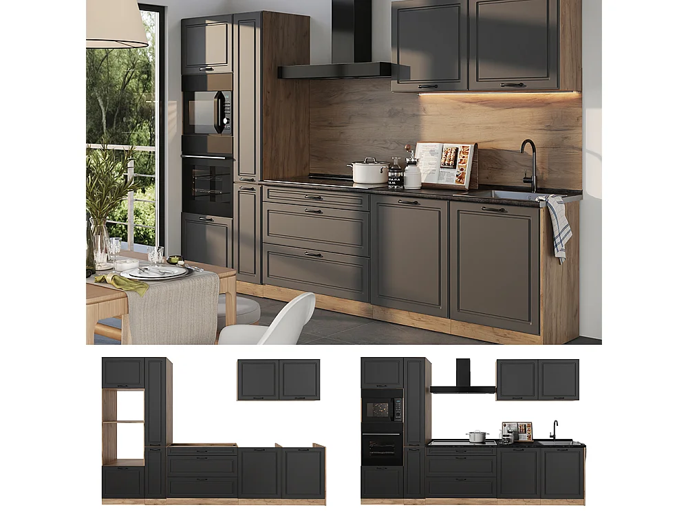 Cuisine anthracite campagne/chêne doré 310x60x206.8 r-line