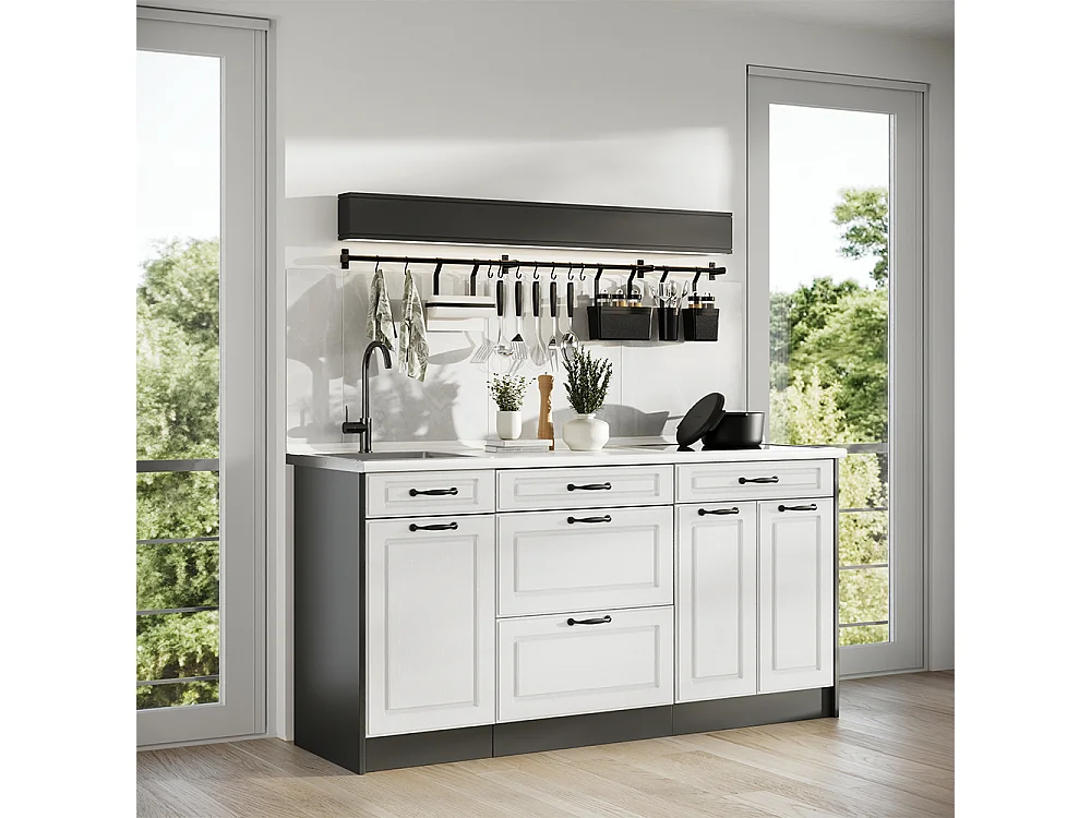 Bloc de cuisine blanc campagne/anthracite 160x46x81.6 r-line