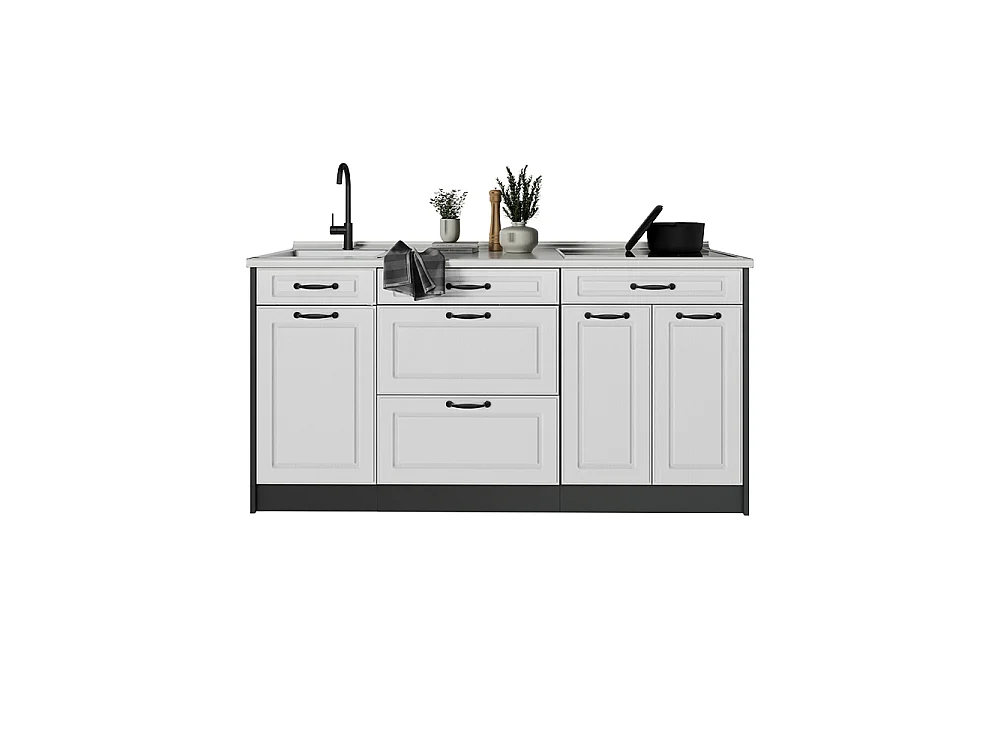 Bloc de cuisine blanc campagne/anthracite 160x46x81.6 r-line