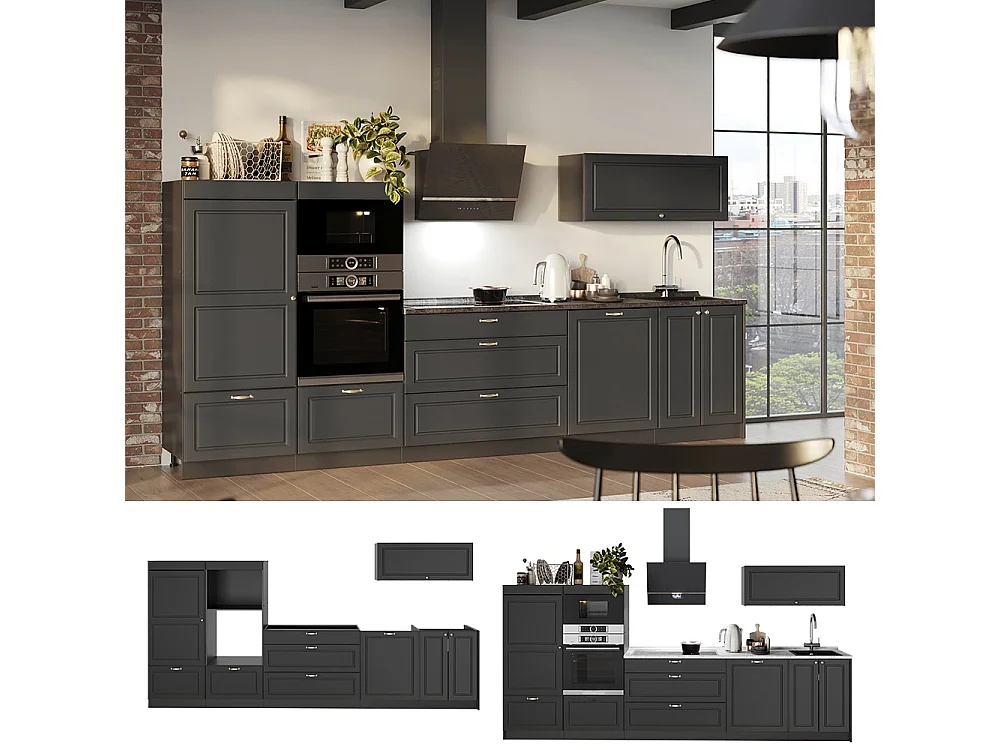 Kök herrgård i antracitguld/antracit 340x60x153.6 fame-line