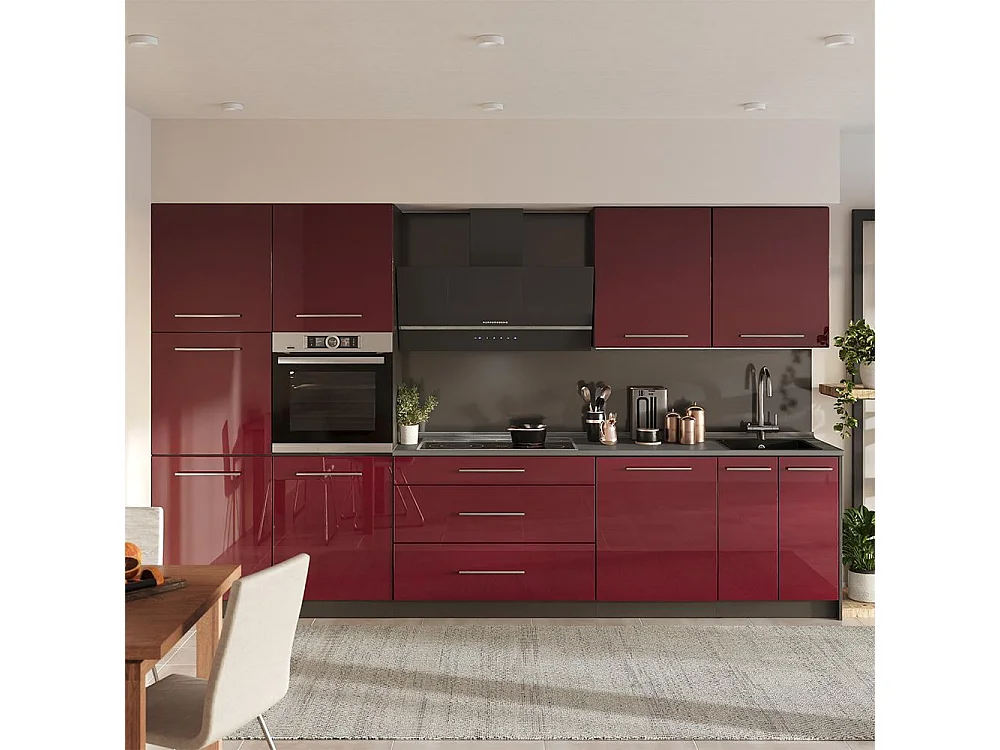 Cuisine rouge bordeaux haute brillance/anthracite 340x51.6x206.8 fame-line