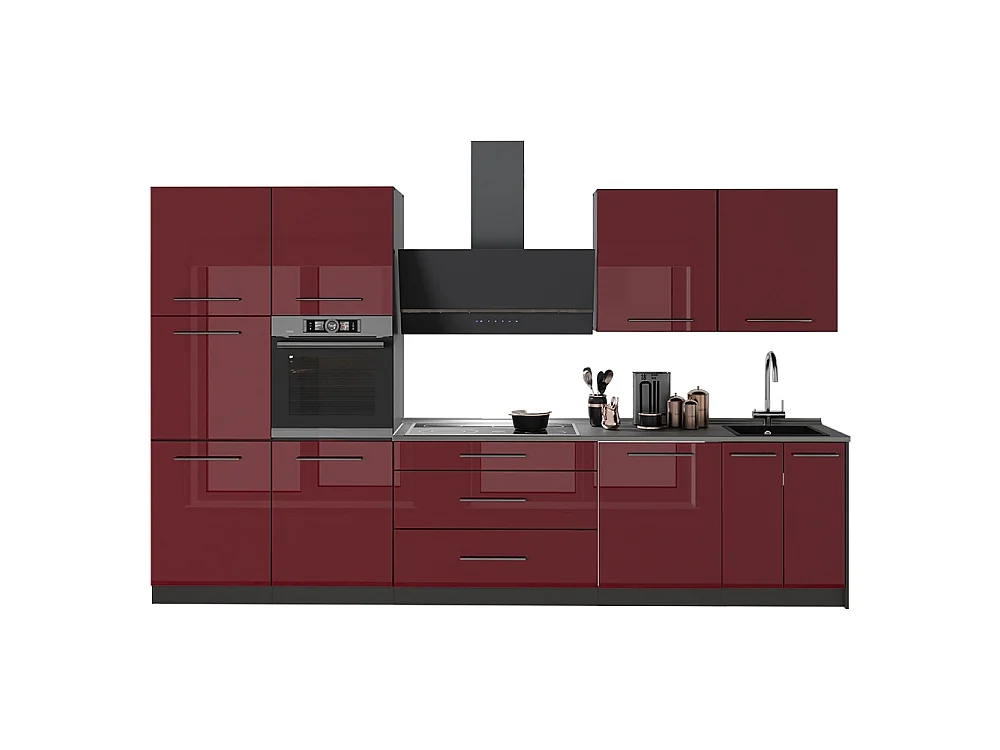 Cuisine rouge bordeaux haute brillance/anthracite 340x51.6x206.8 fame-line