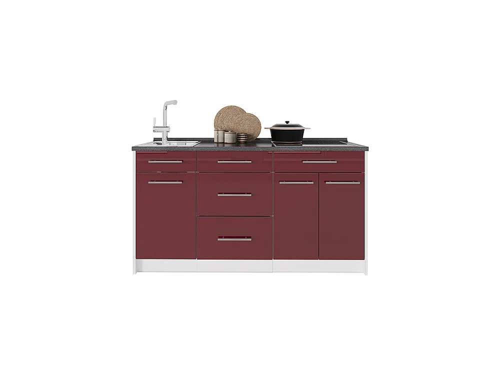 Bloque de cocina rojo burdeos alto brillo/blanco 150x60x81.2 fame-line