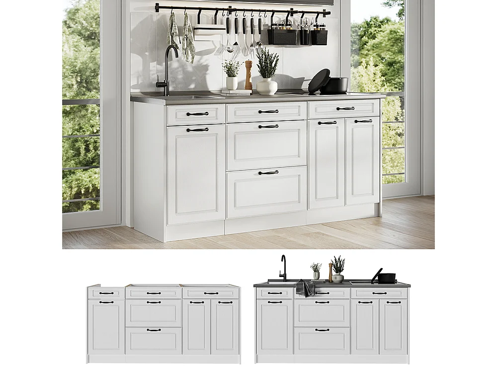 Bloc de cuisine blanc campagne/blanc 160x60x81.6 r-line