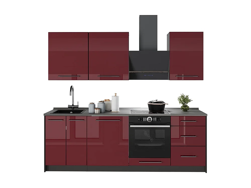 Mueble de cocina rojo burdeos alto brillo/antracita 230x51.6x82 fame-line
