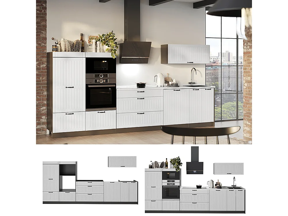 Kök vitt hus på landet/antracit 340x51.6x153.6 fame-line
