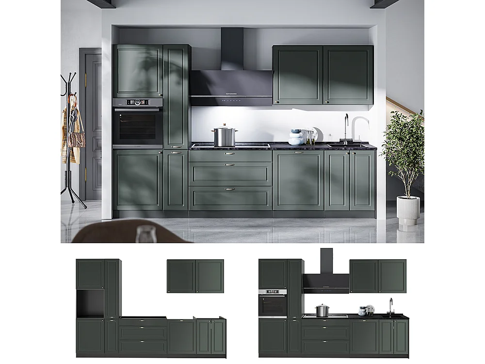 Kök grönt och guld lanthus/antracit 310x51.6x206.8 fame-line