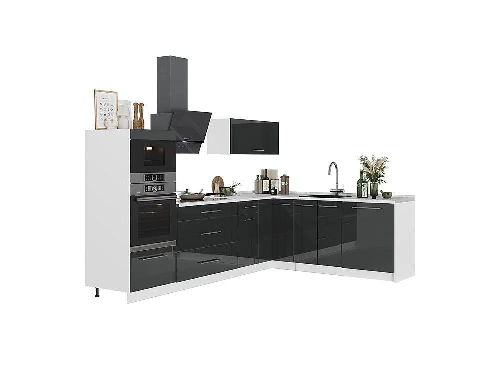 Kuchnia narożna antracyt połysk/biały 287x60x153.6 fame-line