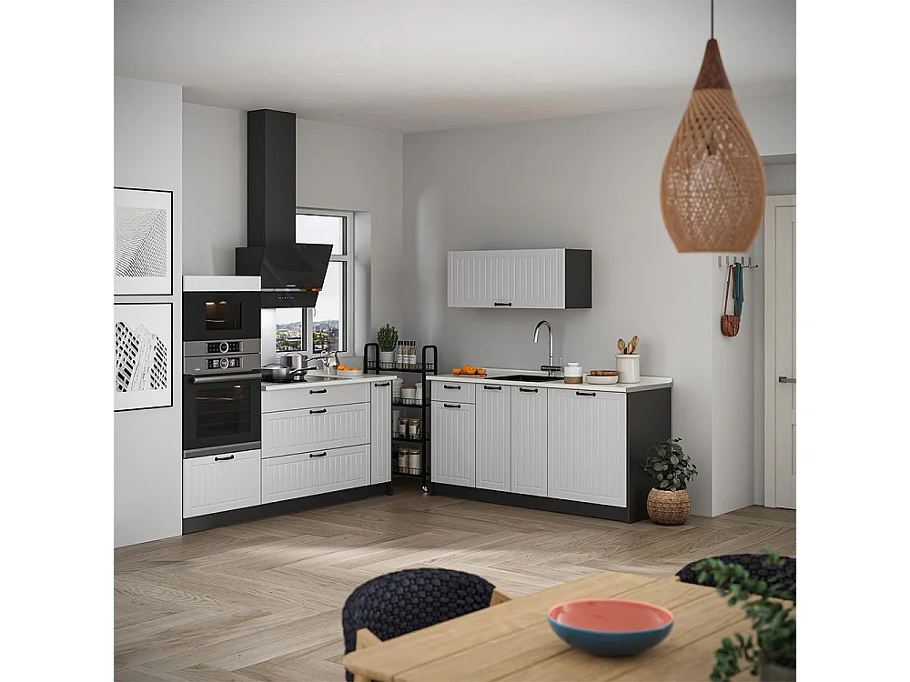 Kök vitt hus på landet/antracit 340x60x153.6 fame-line