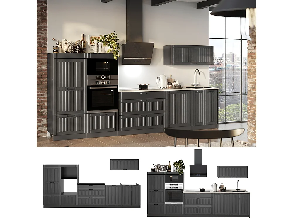 Cuisine gris foncé/anthracite 340x60x153.6 fame-line