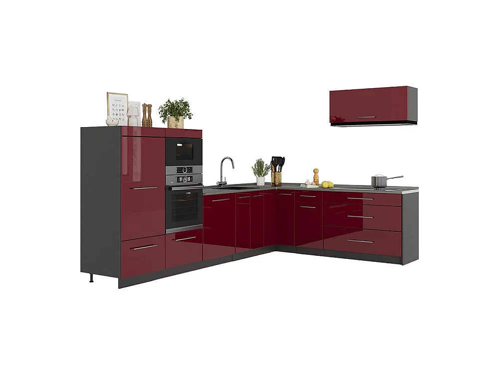 Hörnkök bordeaux högblank/antracit 327x60x153.6 fame-line