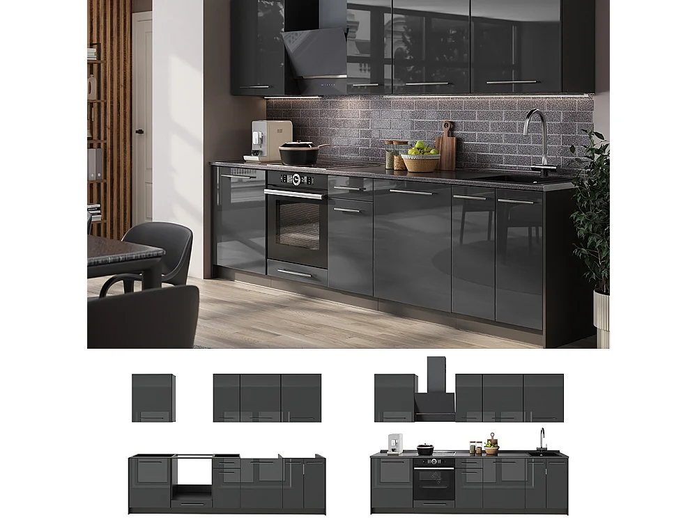 Cuisine anthracite haute brillance/anthracite 280x60x82 fame-line