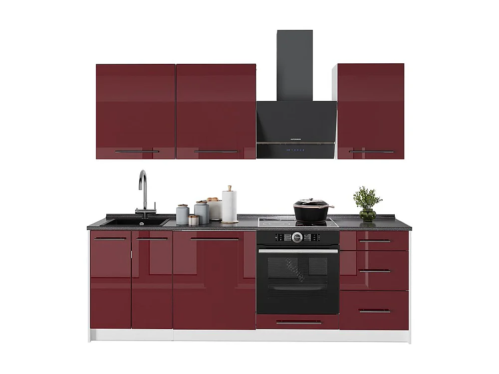 Mueble de cocina rojo burdeos alto brillo/blanco 230x60x82 fame-line