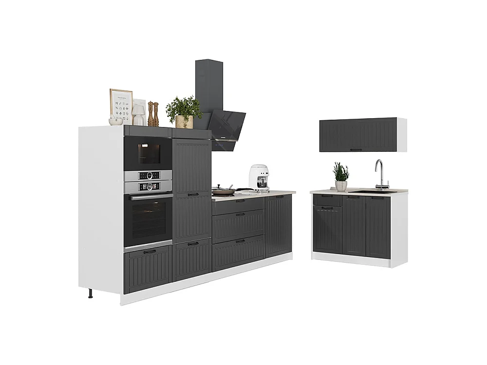 Cuisine gris foncé/blanc 380x51.6x153.6 fame-line