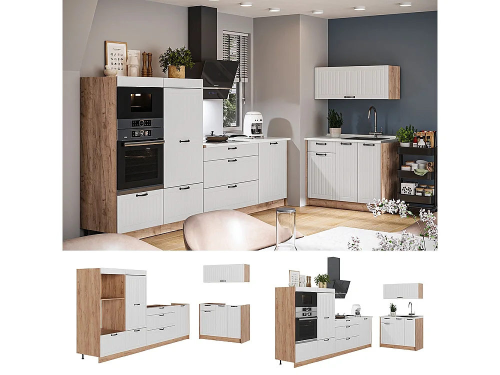 Kök vitt hus på landet/goldkraft ek 380x60x153.6 fame-line