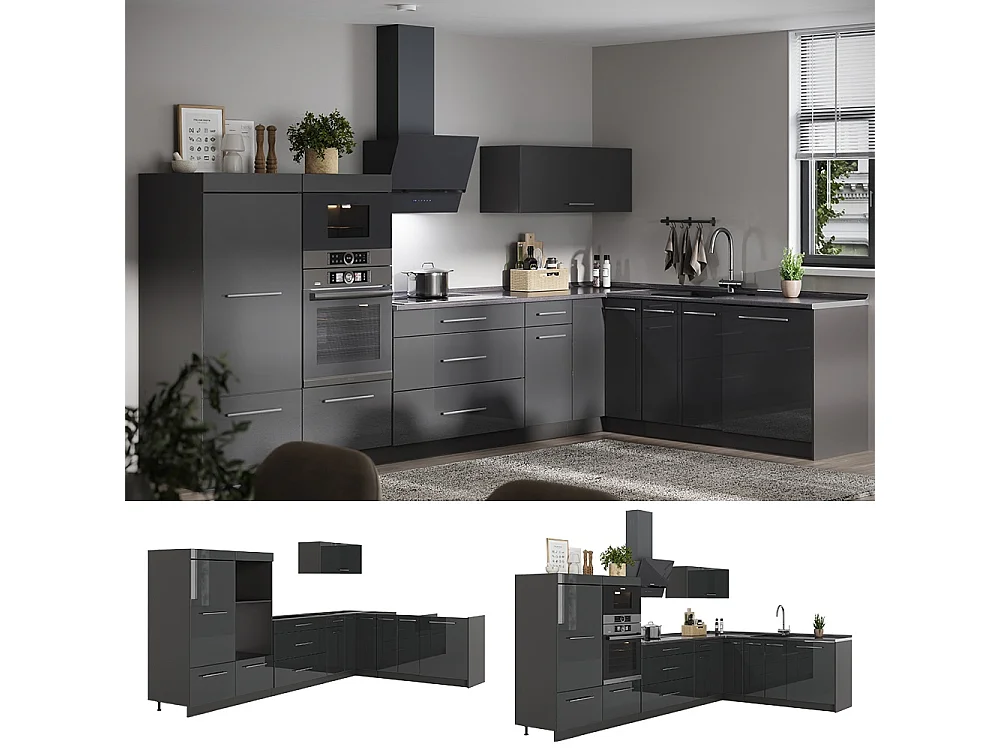 Kuchnia narożna antracyt połysk/antracyt 347x60x153.6 fame-line