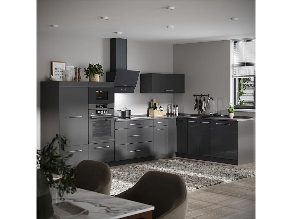 Kuchnia narożna antracyt połysk/antracyt 347x60x153.6 fame-line