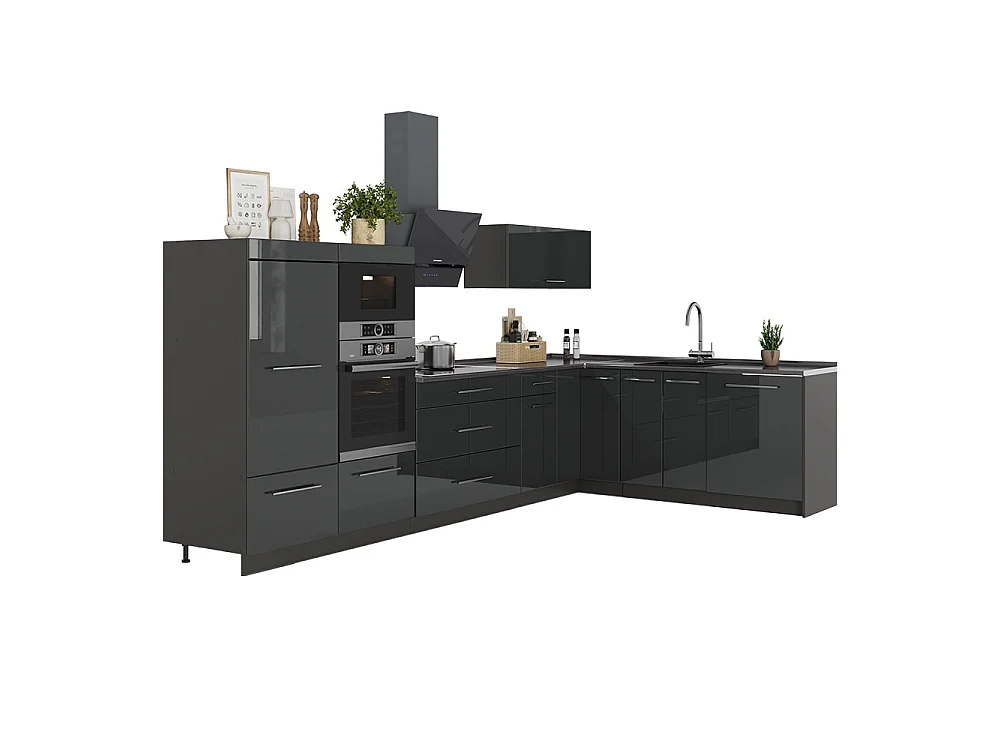Kuchnia narożna antracyt połysk/antracyt 347x60x153.6 fame-line