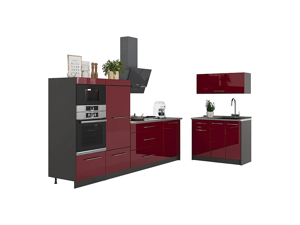 Cocina rojo burdeos alto brillo/antracita 380x51.6x153.6 fame-line