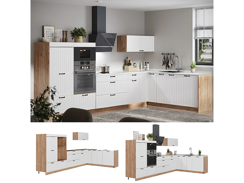 Hörnkök vitt hus på landet/goldkraft ek 347x60x153.6 fame-line