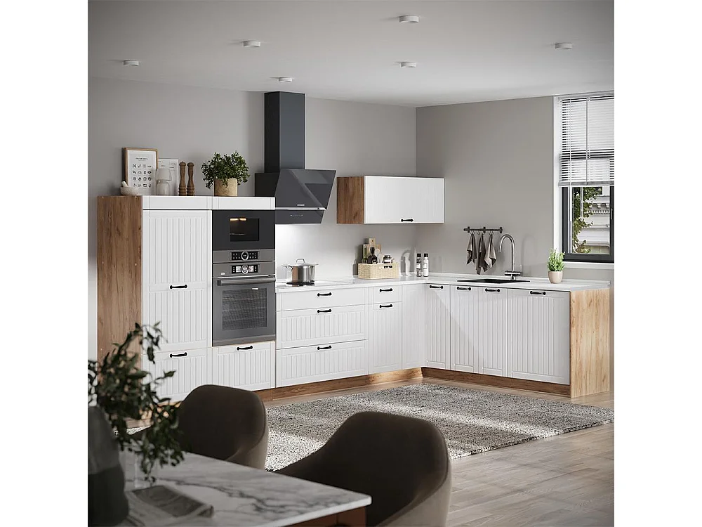 Hörnkök vitt hus på landet/goldkraft ek 347x60x153.6 fame-line