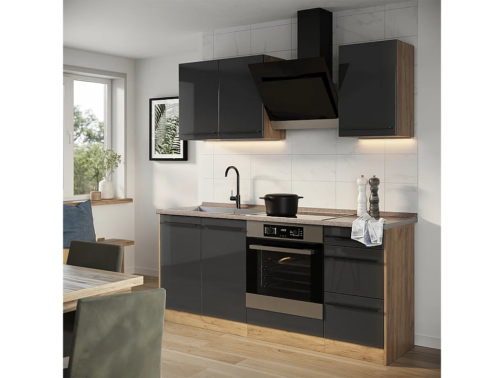 Cuisine anthracite haute brillance/chêne doré 180x60x206.8 r-line