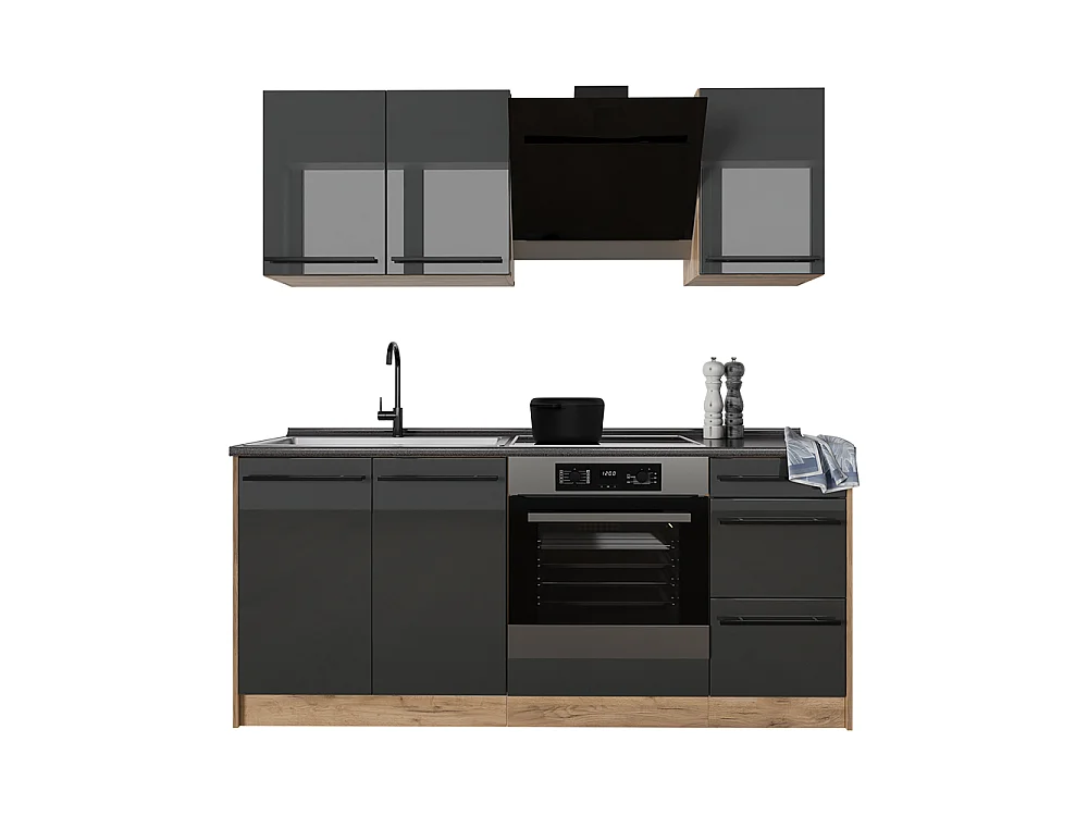Cuisine anthracite haute brillance/chêne doré 180x60x206.8 r-line