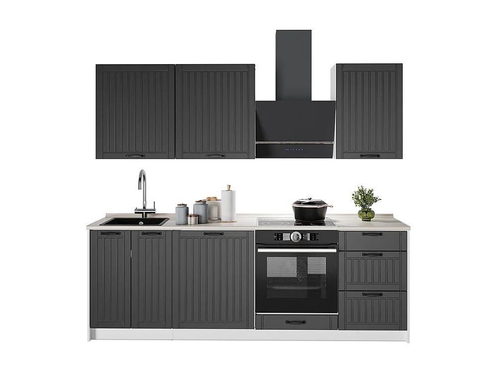 Cuisine gris foncé/blanc 230x60x82 fame-line