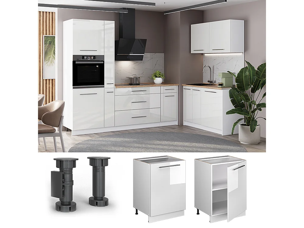 Kitchen base cabinet white high gloss/white 60x60x82 fame-line
