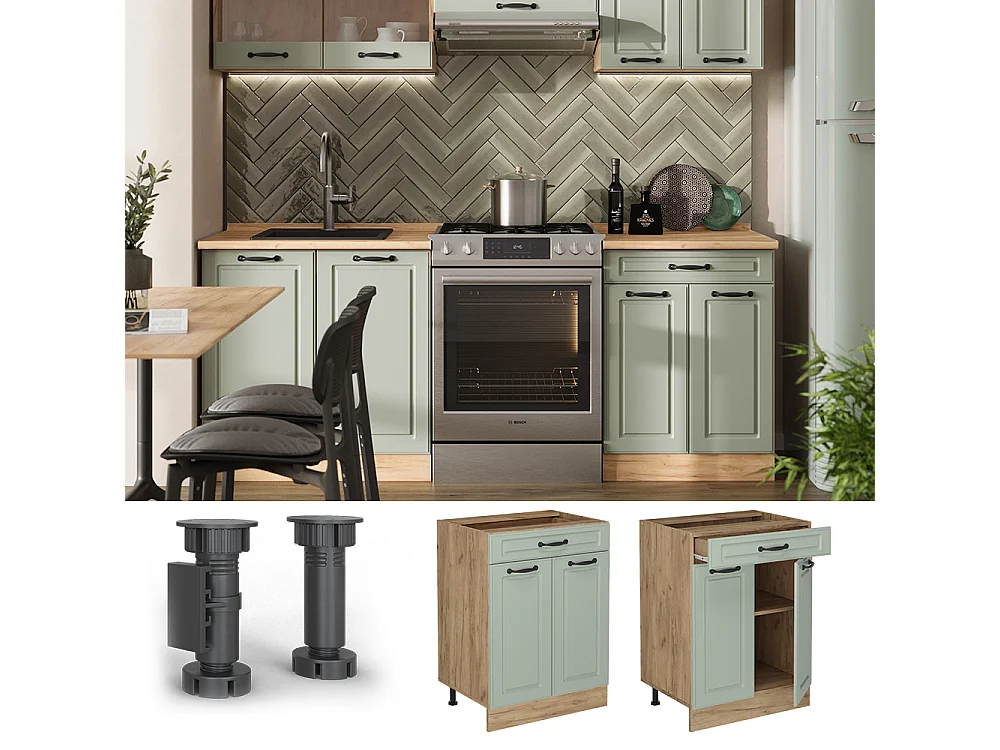 Kitchen base cabinet mint shaker style/golden oak 60x46x81.6 r-line