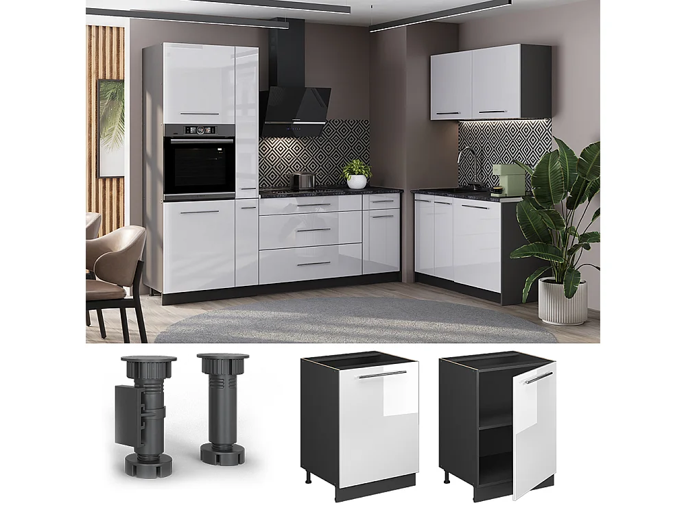 Kitchen base cabinet white high gloss/anthracite 60x60x82 fame-line
