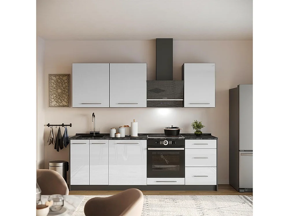 Kitchen base cabinet white high gloss/anthracite 60x60x82 fame-line
