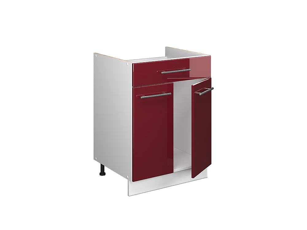 Meuble bas pour évier/plaque rouge bordeaux haute brillance/blanc 60x60x82 fame-line
