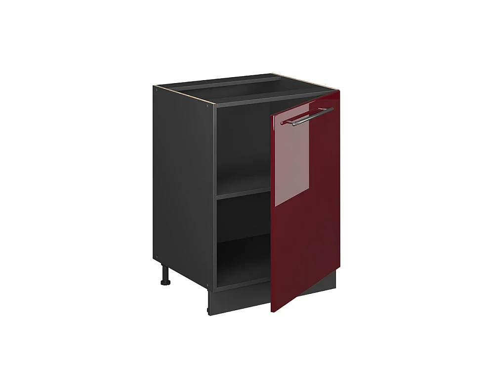 Meuble bas de cuisine rouge bordeaux haute brillance/anthracite 60x60x82 fame-line