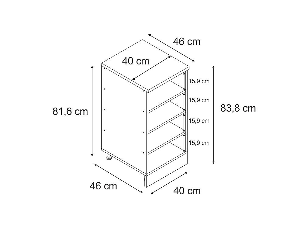 Kitchen cabinet for sloping roofs white/white 40x46x83.8 r-line