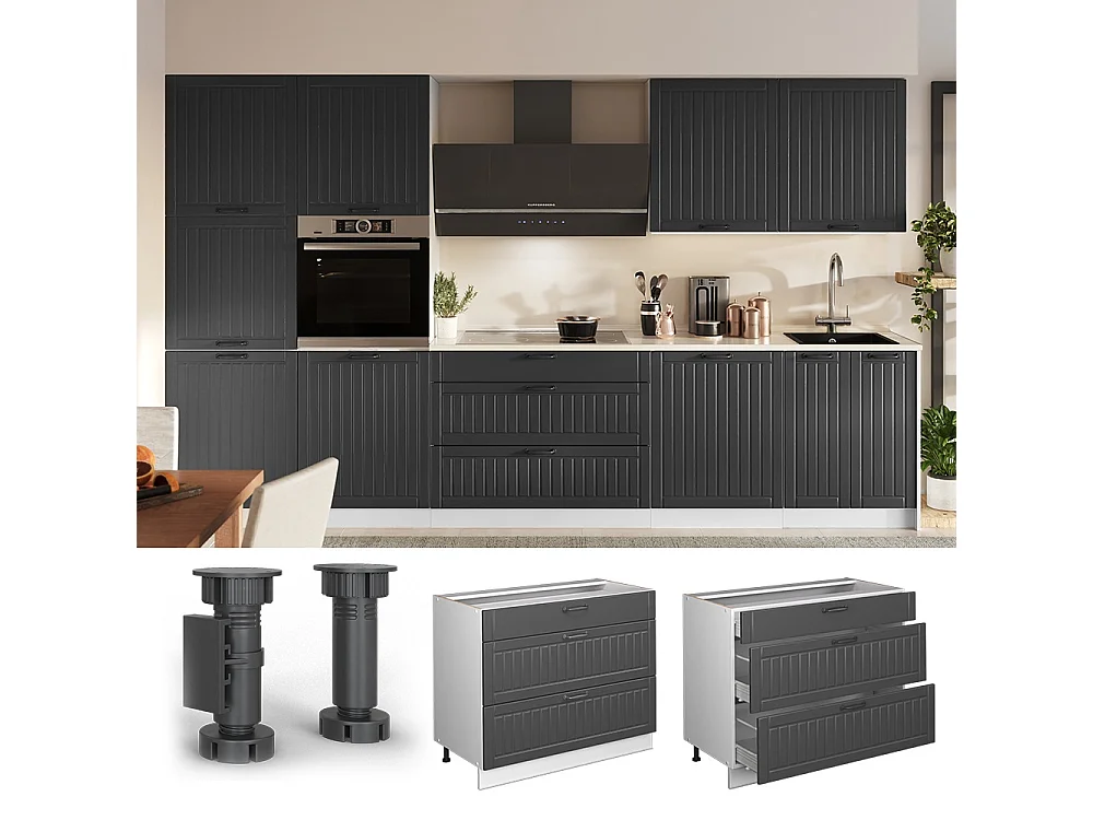 Kitchen base cabinet dark grey/white 100x60x82 fame-line