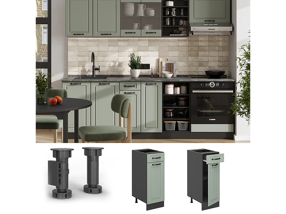 Kitchen base cabinet mint Shaker Style/anthracite 30x60x81.6 r-line