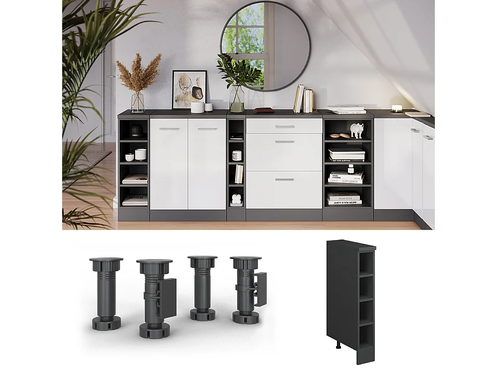 Kitchen cabinet for sloping roofs anthracite/anthracite 15x46x83.8 r-line